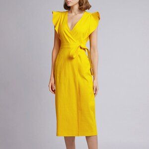 A.L.C. Walker Linen Blend Flutter Sleeve Wrap Dress